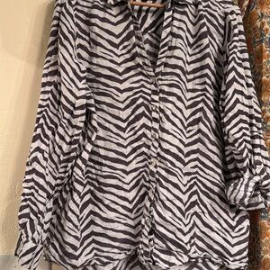 Tahari Black and White Zebra Print Button Down Shirt